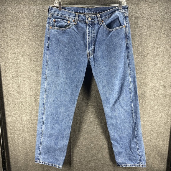 Levis Jeans Mens 38x32 Blue 505 Mid Rise Western Cowboy Straight Dark Wash‎ - Picture 1 of 15